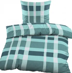 Комплект постельного белья из 2 предметов, сирсакер, 135x200 + 80x80 см, в зелено-белую клетку, не требует глажки KH-Haushaltshandel