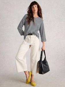 Денимовый топ с долманом в полоску White Stuff, Navy/White