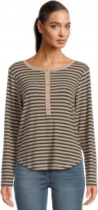 Женская узкая рубашка с длинным рукавом и воротником-стойкой Mod-o-doc, Dark Oat/Charcoal Stripe