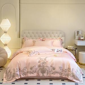 UJNHGQ Комплект постельного белья с вышивкой золотые цветы бежевый хлопковый Pink