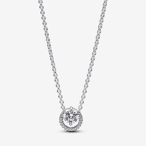 Колье Pandora Sparkling Round Halo Pendant, серебро