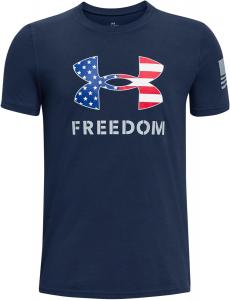 Футболка с коротким рукавом для мальчиков с логотипом Under Armour Freedom, (408) Academy/Steel