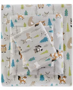 Комплект постельного белья из хлопковой фланели с оригинальным принтом, 3 предмета, размер Twin Madison Park, Multi Forest Animals