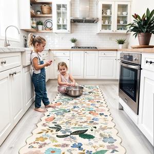 Ковровая дорожка с фестоном Hy Hao Yun Lai Floral для кухни, 61х244 см, кремовый/цветочный