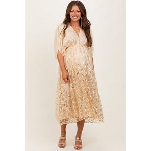 Платье-Миди для беременных из вышитого тюля с V-образным вырезом и рукавами «летучая мышь». Pinkblush, Gold