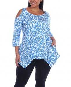 Туника женская White Mark с леопардовым принтом и открытыми плечами, бело-голубой