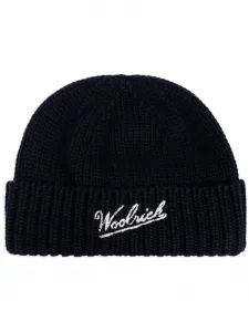 Шапка бини вязки интарсия с логотипом WOOLRICH, синий