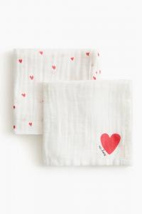 Набор салфеток H&M Muslin Cloth, 2 штуки, 40x40 см, белый/красный