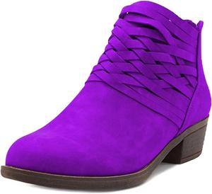 Женские винтажные ботильоны YDN с круглым носком, ремешками, невысоким толстым каблуком, молнией сзади и перекрестными обмотками, повседневная офисная обувь, Purple