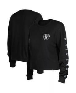 Женская черная футболка Las Vegas Raiders Thermal Crop с длинным рукавом New Era