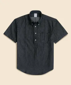 Хлопковая джинсовая рубашка с коротким рукавом