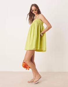 Платье-мини Miss Selfridge из хлопка цвета лайма