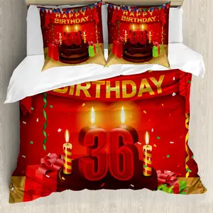 Пододеяльник ABAKUHAUS к 36-летию, свечи и подарки, защита от клещей, подходит для аллергиков, с наволочками, 155 см x 220 см - 80 x 80 см, красный с бордовым