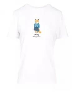 Футболка с изображением одетой лисы Maison Kitsunã, белый