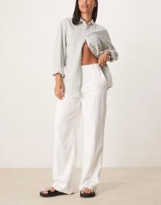 Брюки Abercrombie & Fitch Curve с высокой посадкой из льна белого цвета
