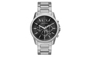 ARMANI EXCHANGE Мужские часы AE с кварцевым механизмом, стальной браслет, 44 мм, черный циферблат