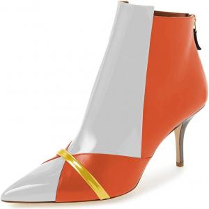 Женские глянцевые ботильоны FSJ с средним каблуком, зауженным носком, челси с молнией, осенние модные зимние туфли, размер 4-15 US, Orange White