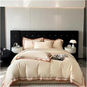 YUSIWOAL Комплект постельного белья из египетского хлопка 1000TC черный с вышивкой и широким краем