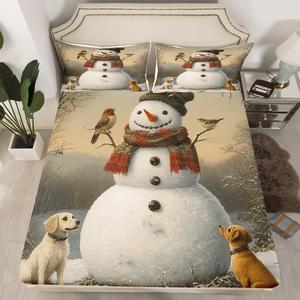 Erosebridal Комплект постельного белья с новогодним принтом снеговика и собаки, мягкий люкс, Multi 03