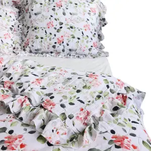 Комплект постельного белья из муслина с оборками, пододеяльник для спальни 160x200 см + 2 наволочки 70x80 см, цвет эвкалипт EDANTI