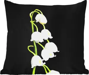 Подушка для улицы Ландыш - Цветы - Черный - Флора - 40x40 см - Устойчива к погодным условиям - Подушка для отдыха - Подушка - Внутренняя отделка - Обивка с изображением MuchoWow