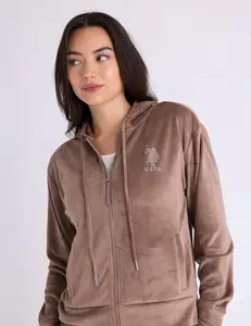 Толстовка U.S. Polo Assn Velour Rhinestone Zip Up, коричневый