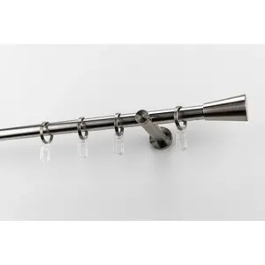 Карниз Sabine Vollrund 1 ряд с желаемой длиной шторы, удлиняемый, из нержавеющей стали, с кольцами и крюками Garesa, Edelstahlfarben