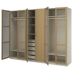 Гардероб PAX/TONSTAD IKEA, 300x60x236 см, цвет grey-beige/oak veneer glass