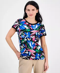 Женский топ с цветочным принтом и отделкой на пуговицах AK Anne Klein, мультиколор