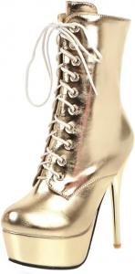 Женская мода: короткие ботильоны на супер высоком каблуке 14 см с округлым носком, шнуровкой, лаконичной боковой молнией и платформой, сексуальные клубные ботинки MZ66-3, размеры US4-US14 LYYSKY, Gold(Mz66-3)