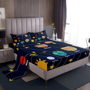 Erosebridal Детский комплект постельного белья Galaxy с космическим принтом и звездами, Navy Blue Yellow