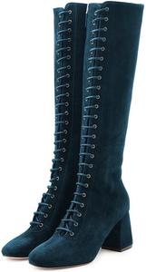 Женские модные сапоги FSJ с круглым носком, массивным каблуком-блоком и высокой голенью, на шнуровке, размер 4-15 US, Green
