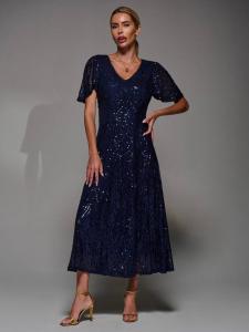 Платье с ангельскими рукавами и пайетками Jolie Moi, Navy