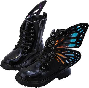 Generic Детские белые ботинки, кожаные ботильоны на шнуровке с отстегивающимися крылышками бабочки, боковой молнией, водонепроницаемые боевые ботинки для улицы, нескользящие ковбойские модные челси для девочек