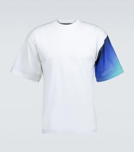 футболка с контрастными рукавами Prada, Bianco+Turchese