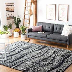 Ковер SAFAVIEH, 244 x 305 см, - коллекция Metro - большой - Black & Ivory, ручной работы из шерсти, идеально для гостиной, спальни, офиса, столовой (MET995Z)