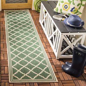 Ковер SAFAVIEH, 67 x 244 см, Beach House Collection Green/Cream BHS121Y Trellis для дома и улицы, без линьки, легкий в уходе, для патио, заднего двора, крыльца, террасы, прихожей