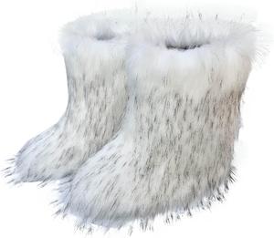 Женские ботинки с искусственным мехом: зимние теплые пушистые сапожки с круглым носком из замши, уютные снежные плюшевые для вечеринок, свадеб и клубной обуви Generic, White