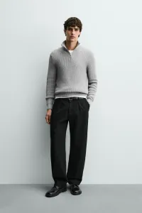 Вязаный джемпер с молнией на четверть длины, лицевой гладью Zara, серый
