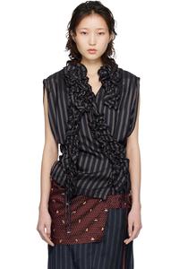 Топ с оборками Dries Van Noten, темно-синий