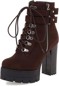 Женские модные массивные ботильоны на высоком каблуке MRKEWUNEY, 16 Brown