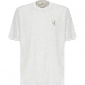 Футболка с круглым вырезом и вышитым логотипом Brunello Cucinelli, серый