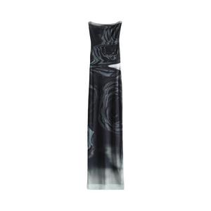 Платье Jean Paul Gaultier Mesh Boat Neck Sleeveless Printed Blurry Roses Long Dress, White/Grey/Black