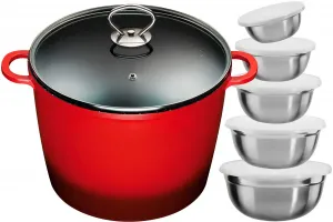 Кастрюля King с комплектом мисок с крышками, красный