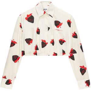 Рубашка кроп с принтом клубники MSGM, бежевый