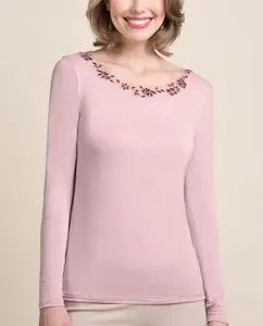 Женская нижняя майка с длинным рукавом и вышивкой из тюля Vittoria B. Intimo, светло-розовый