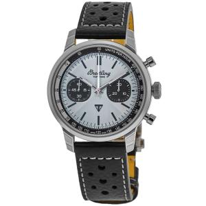 Мужские часы Breitling Top Time Triumph Automatic Chronograph с циферблатом Ice Blue и черным кожаным ремешком AB01764A1C1X1
