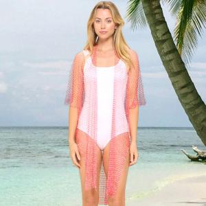 Блестящая сетчатая накидка-кимоно пончо TRUEDAMES, фуксия