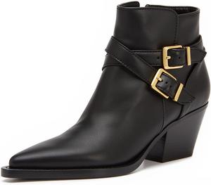 Женские сексуальные ботильоны Zszszsu с заостренным носком, грубым каблуком, пряжкой и ремешком, модные повседневные ботинки размер 4-16 US, Black