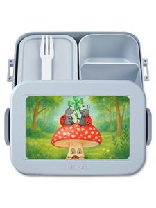 Mr. & Mrs. Panda Ланчбокс с изображением божьей коровки и гриба, выполненный в пастельно-голубых тонах, без слогана